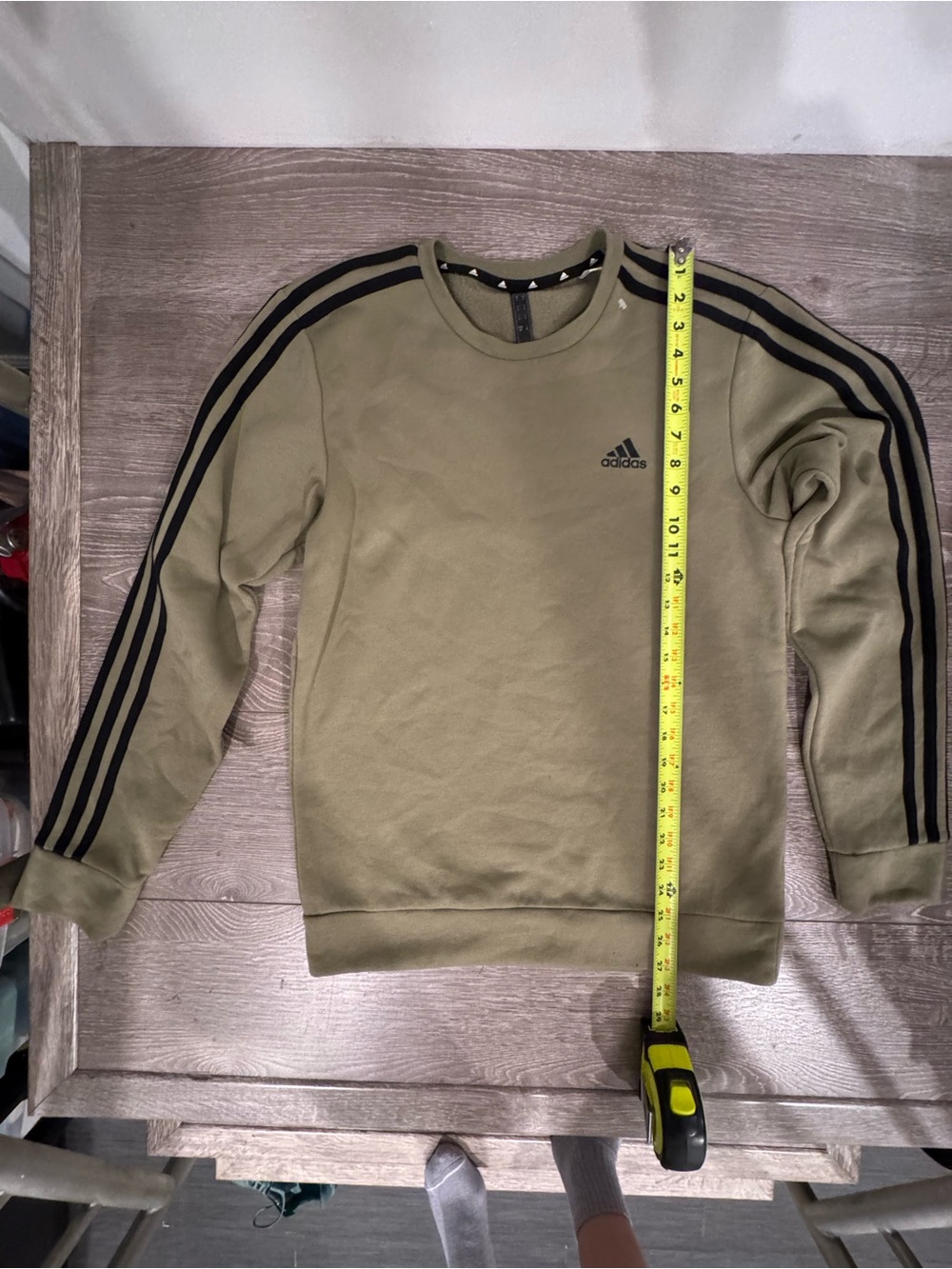 adidas Olive Crewneck Sweatshirt with Black Stripes Athleisure Comfort Classic